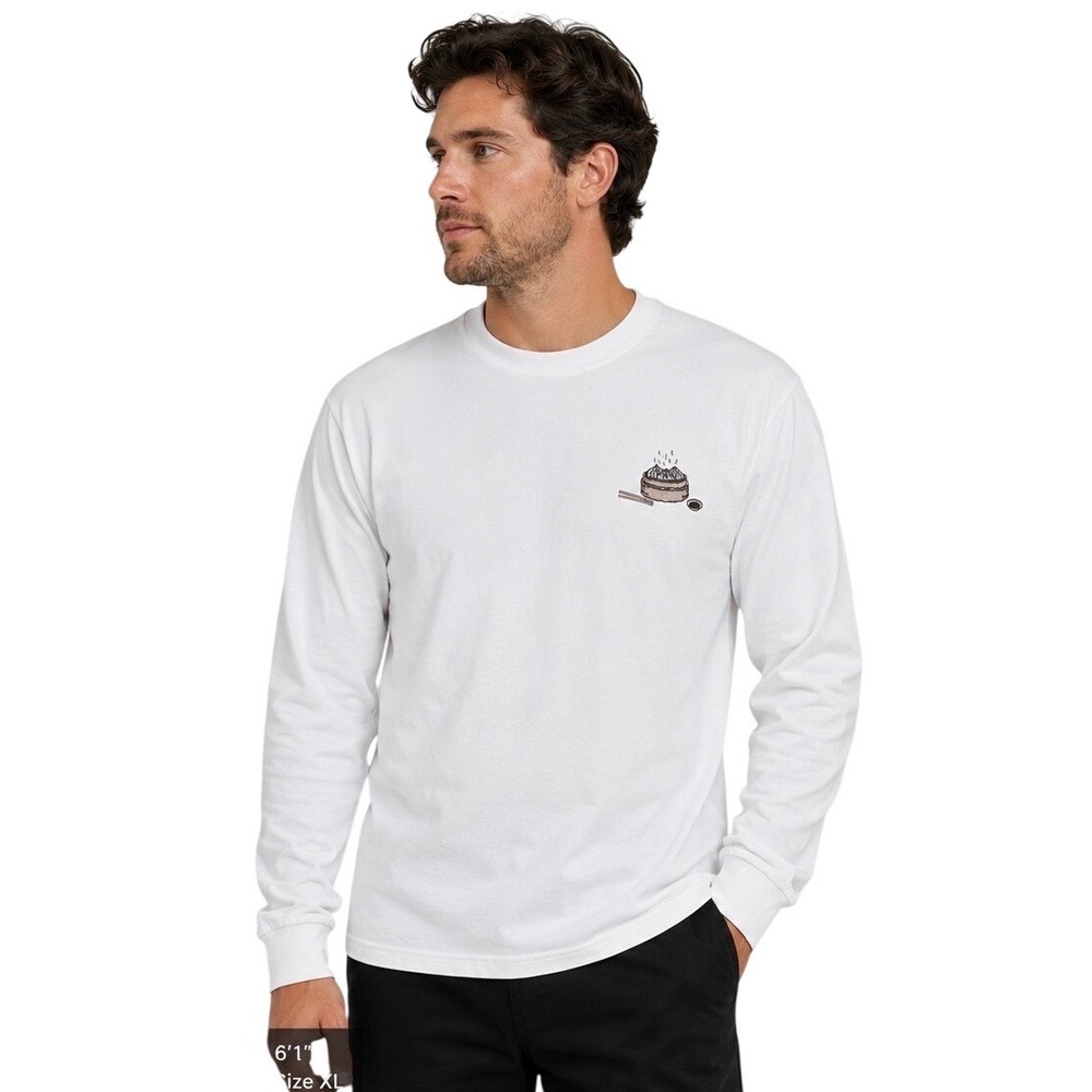 Percival XL White Organic Cotton Long Sleeve Tee White Dumpling  Embroidered